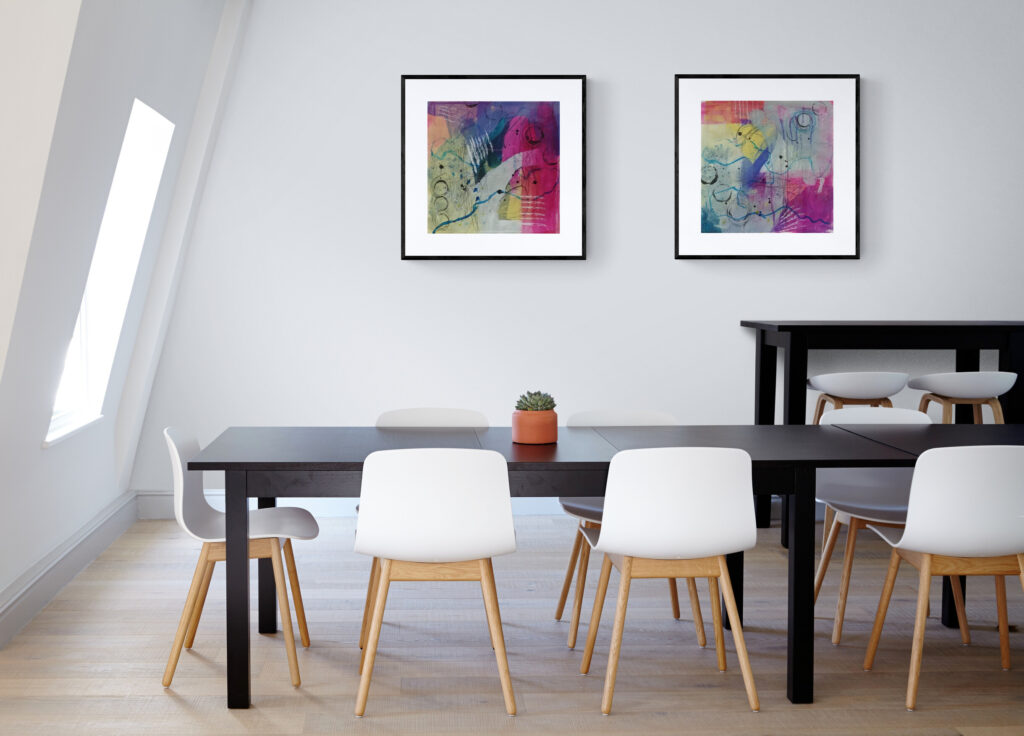 Example of Two Abstract Art Prints In Situ