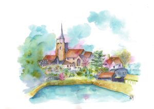 Colourful painting of classic Maldon scene